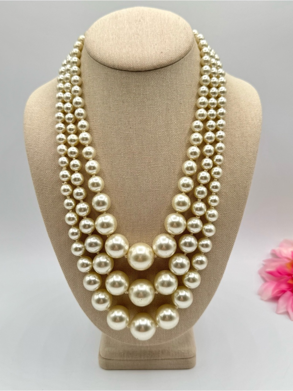 Vintage Japan Faux Pearl Multistrand Necklace Chunky Ivory Wedding Season Bridal